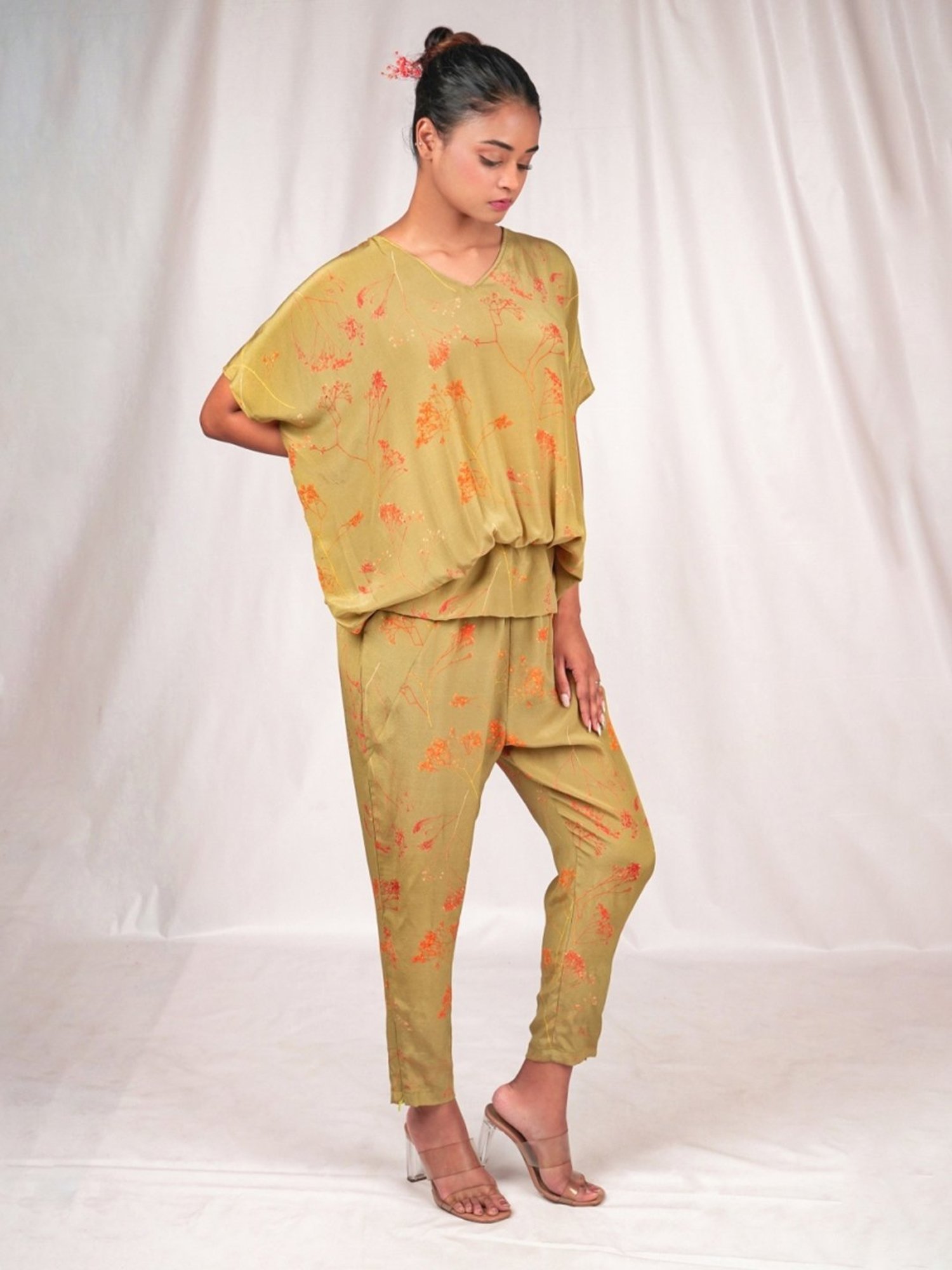 Seesa Green Spring Summer Loose-fit Printed Jumpsuit