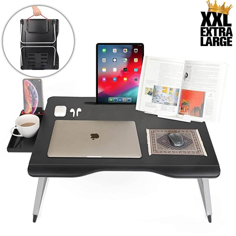 Mega Table XXL Folding Laptop Desk for Bed Sofa | Couch Table Bed Desk Laptop Writing Study Eating Storage Reading Stand Black Onyx