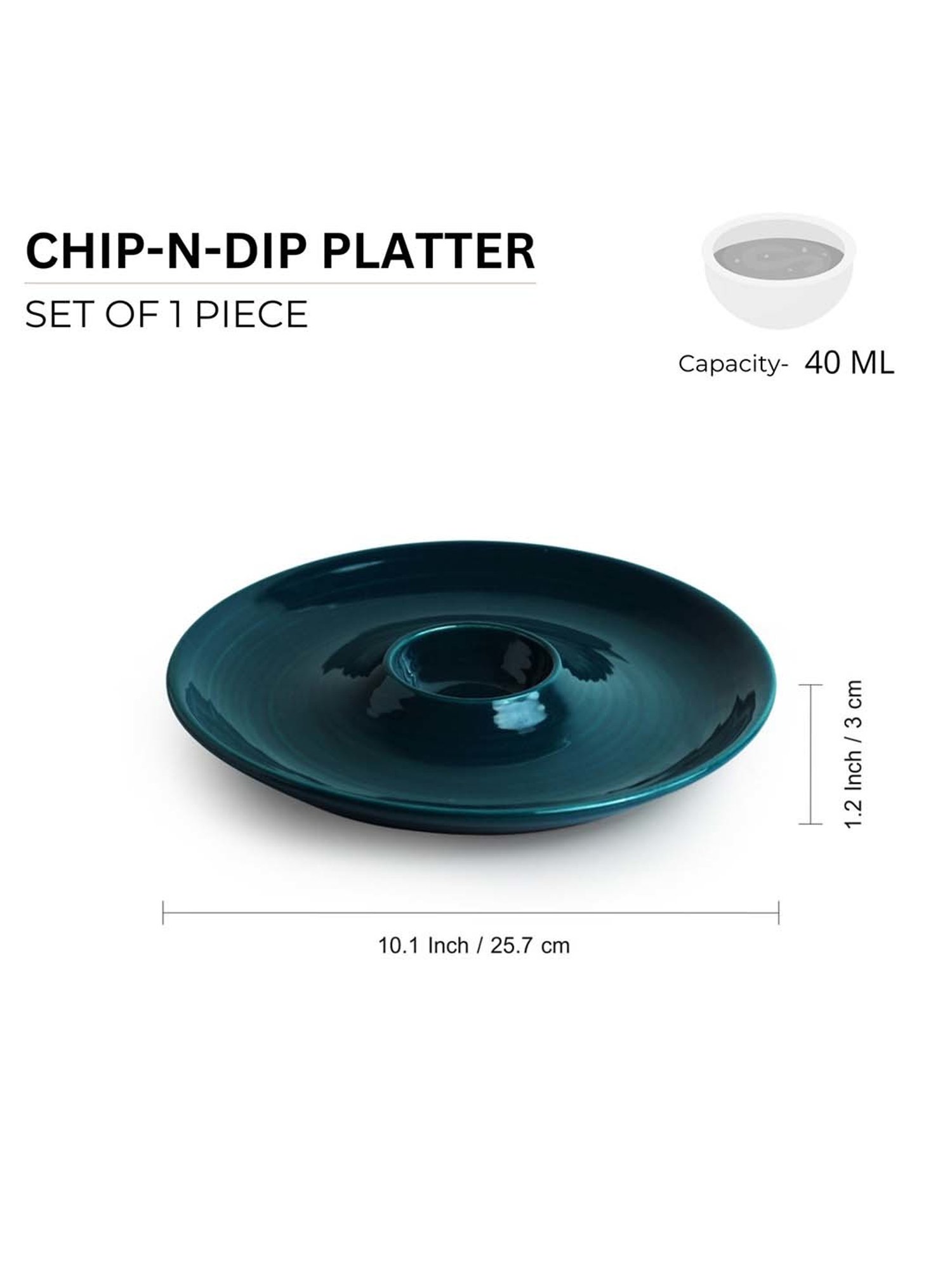 ExclusiveLane Teal Forest Dark Teal Ceramic Dip Serving Platter (0.04 L)