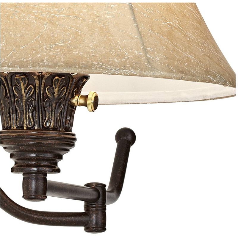 Barnes and Ivy Swing Arm Wall Lamps Set of 2 French Bronze Plug-In Light Fixture Faux Leather Shade Bedroom Living Room Reading
