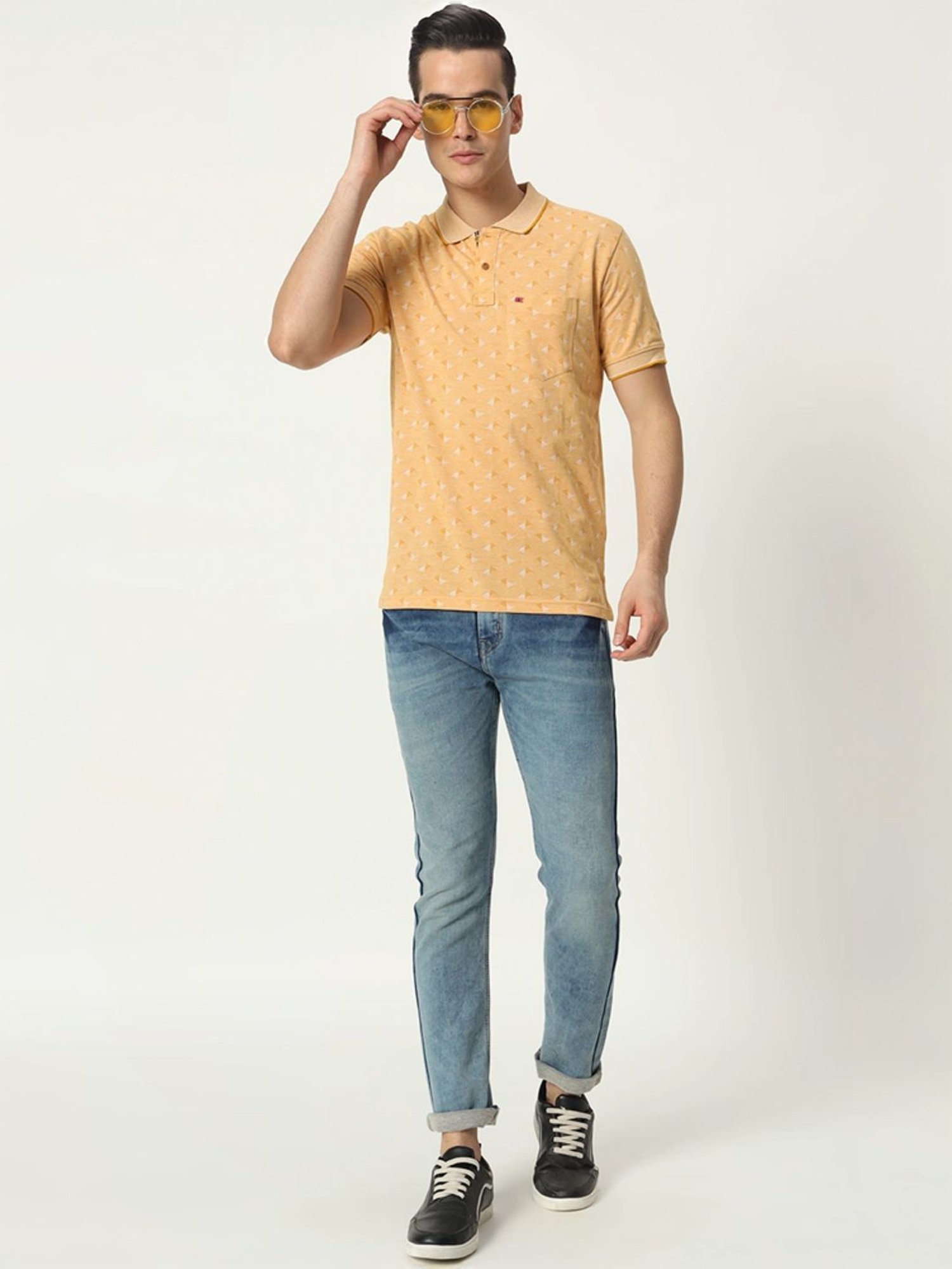 Tab91 Yellow Regular Fit Printed Polo T-Shirts