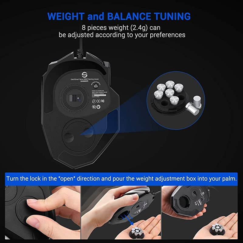 Venus Gaming Mouse RGB Wired 16400 DPI High Precision Laser Programmable MMO Computer Gaming Mice IGNs Recommendation