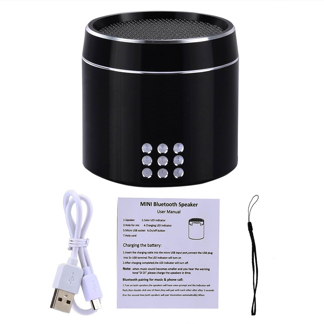 PTH-02 Portable True Wireless Stereo Mini Bluetooth Speaker with LED Indicator & Sling