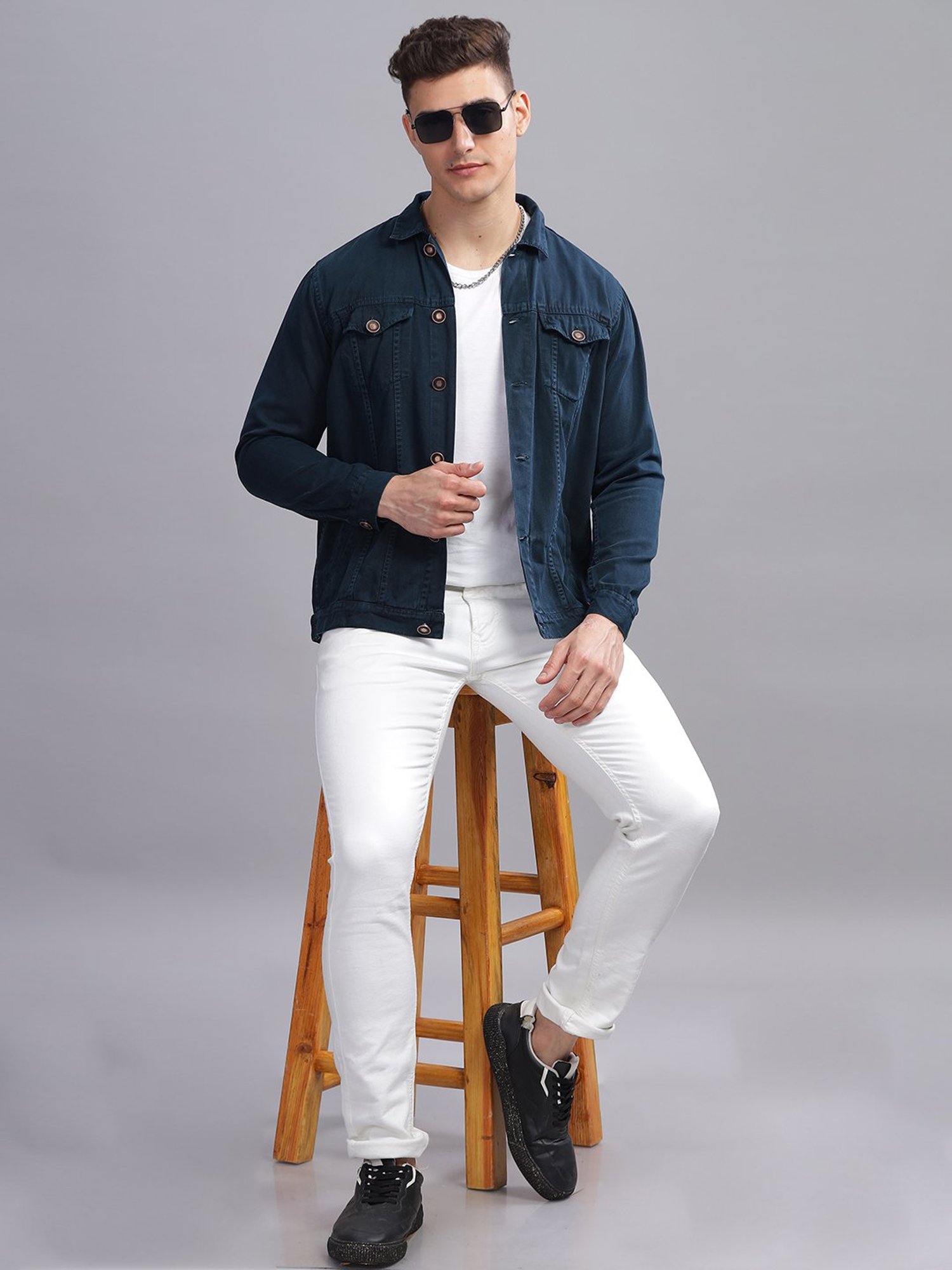 Kuons Avenue Dark Teal Regular Fit Denim Jacket