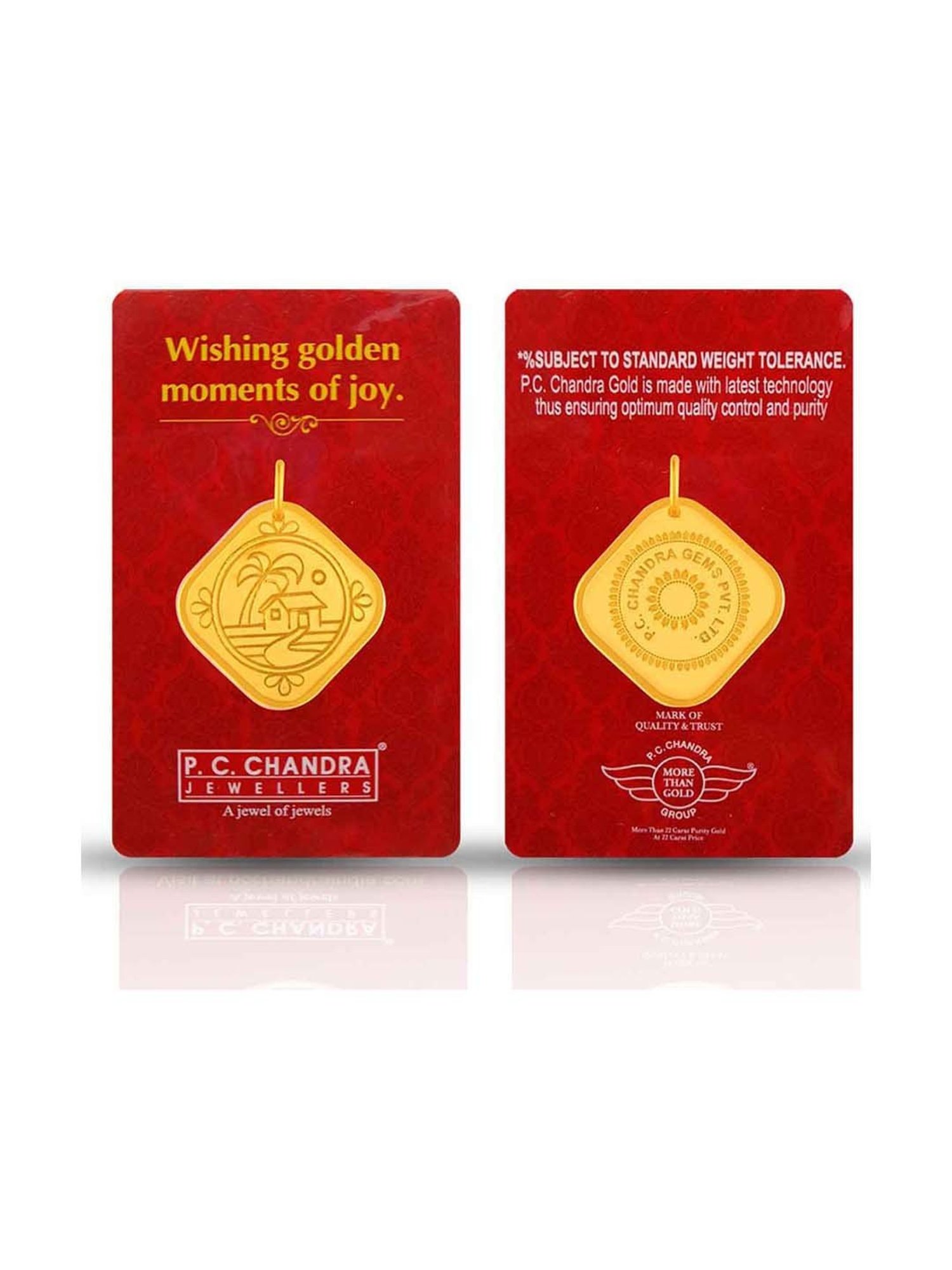 P.C. Chandra Jewellers 22k (916) 1gm Yellow Gold House Coin Pendant