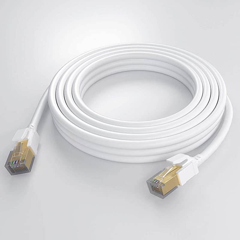 Cat8 Ethernet Cable 25FT with Cable Clips  Shielded RJ45 LAN Internet Network Cable 40Gbps 2000MHz Gigabit Patch Cord Wire for Modem Router PS3 PS4 Xbox White