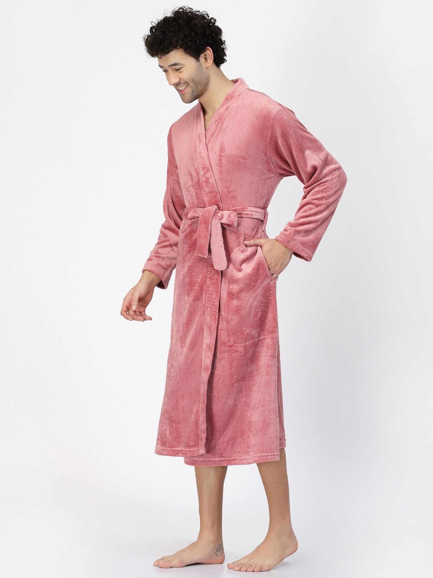 Klotthe Embellished Red 210 GSM Cotton Bath Robe with Belt