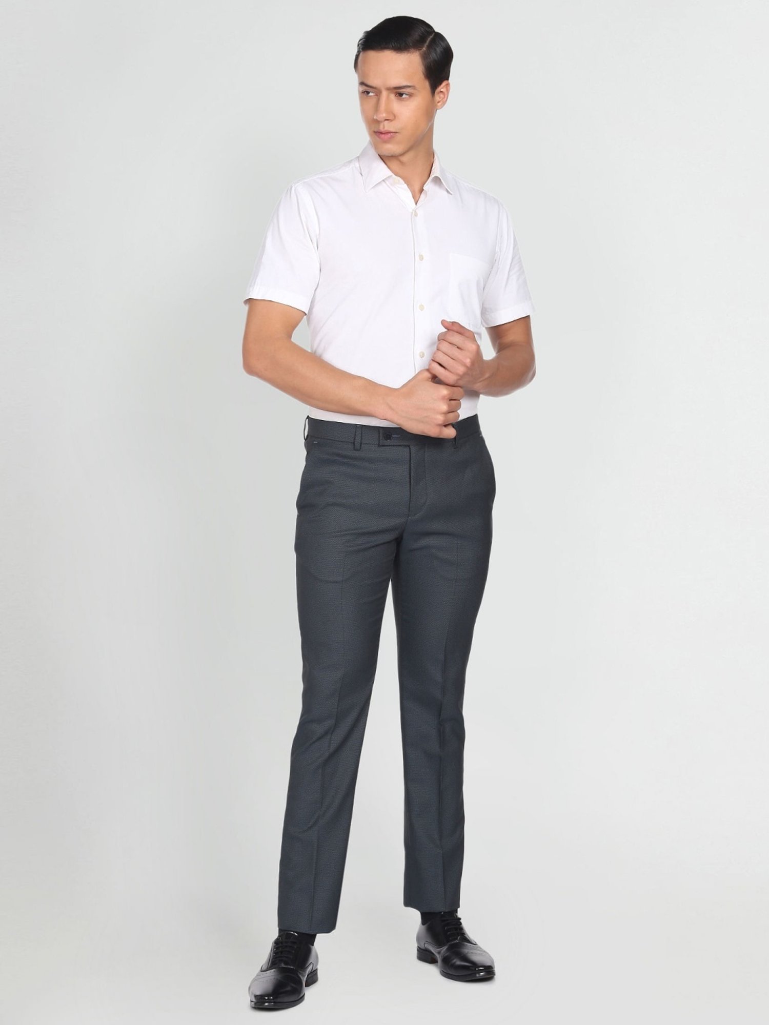 Arrow Teal Regular Fit Texture Trousers