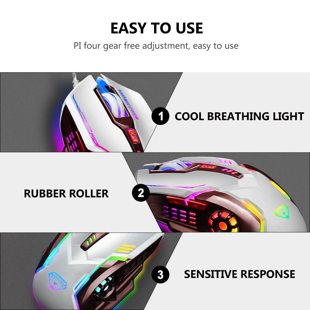 FRCOLOR G402 Ergonomic Luminous USB Wired Gaming Gaming Mouse, Silent Luminous 6 Programmable Side Buttons Gaming 6D Mouse, Suitable  For   Window XP/7/8/10