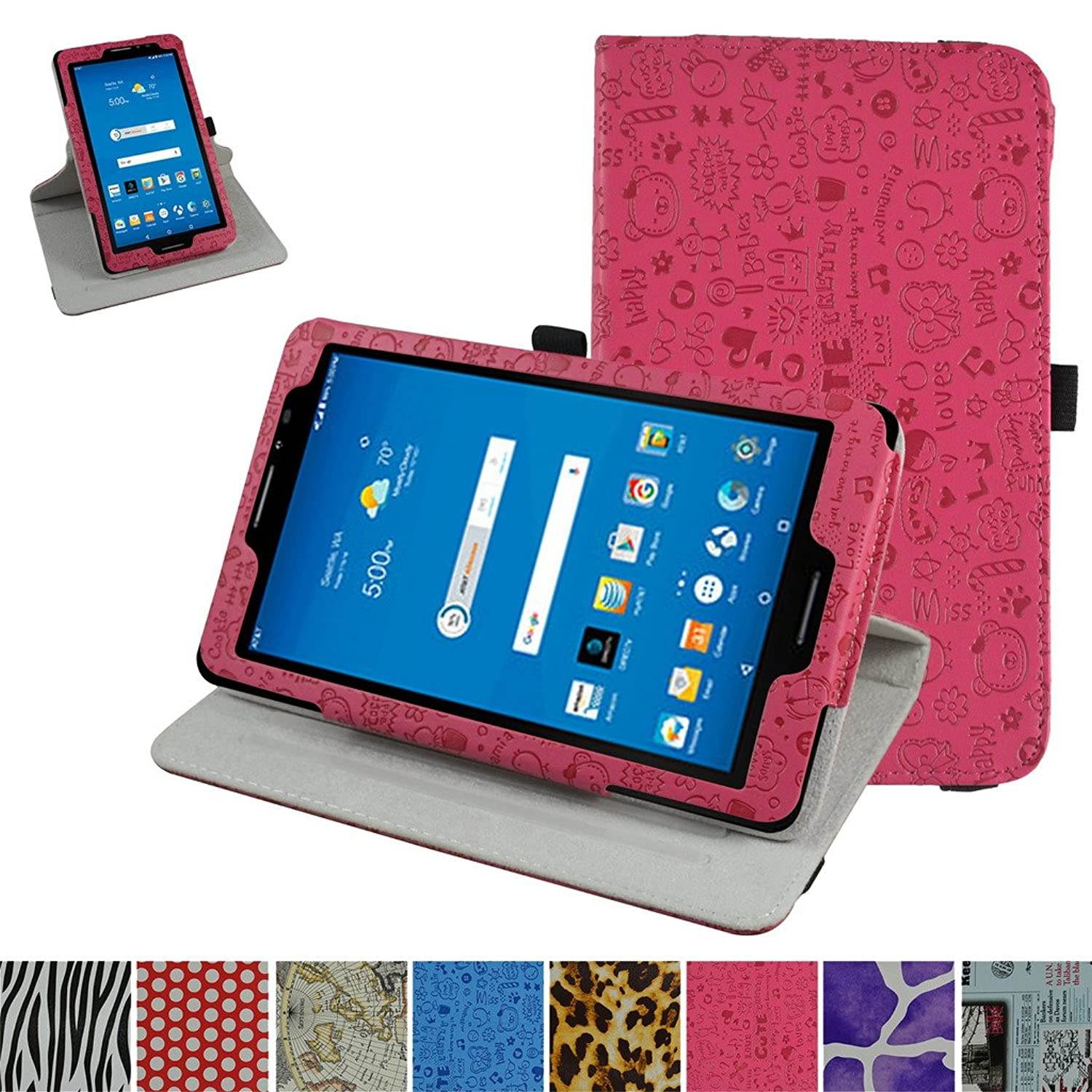 AT&T Trek 2 HD Rotating Case (Model 6461A),Mama Mouth 360 Degree Rotary Stand with Cute Cover for 8" ZTE Trek 2 HD K88 /ZPad 8 K81 Android Tablet,Rose Red