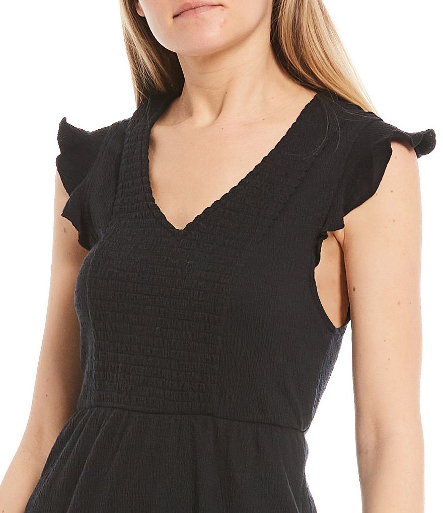 Roxy Morning Breeze Smocked Flutter Sleeve Dress