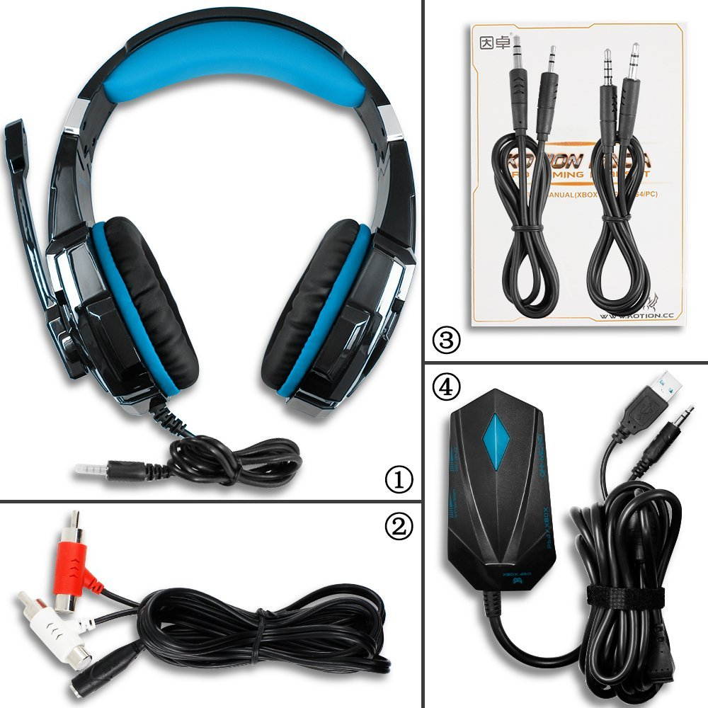 KOTION EACH GS900 XBOX 360 PS3 PS4 PC Gaming Headset AFUNTA Over Ear New Xbox One Headphone for Computer Laptop Laptop Smartphones With Mic-Black/Blue
