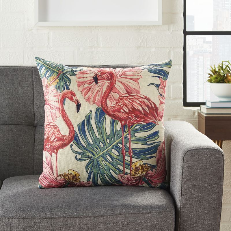 Nourison Trendy, Hip, New-Age Velvet Flamingos Multicolor Throw Pillow - 18" x 18"