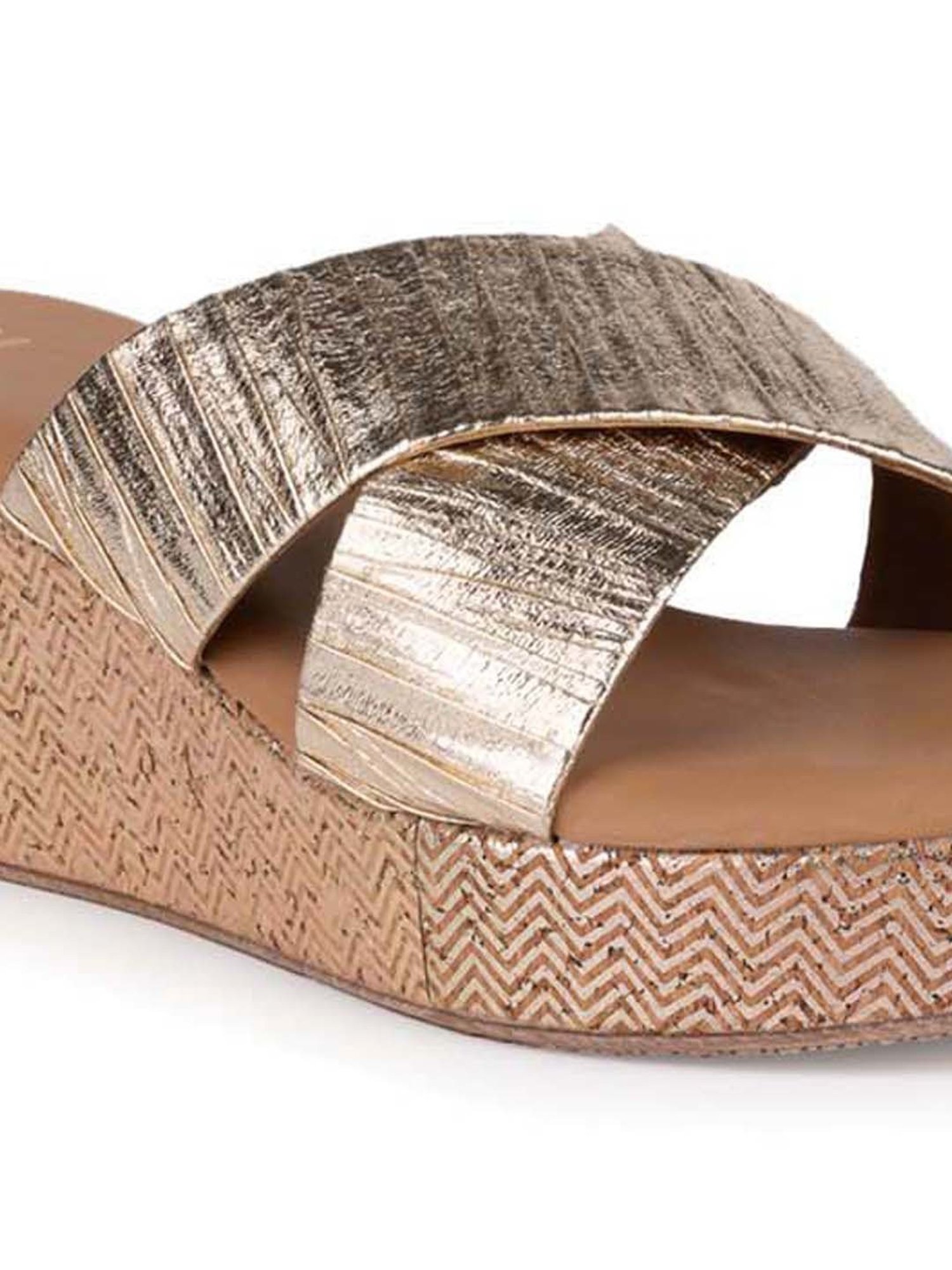 Hydes N Hues Women's Gold Cross Strap Wedges