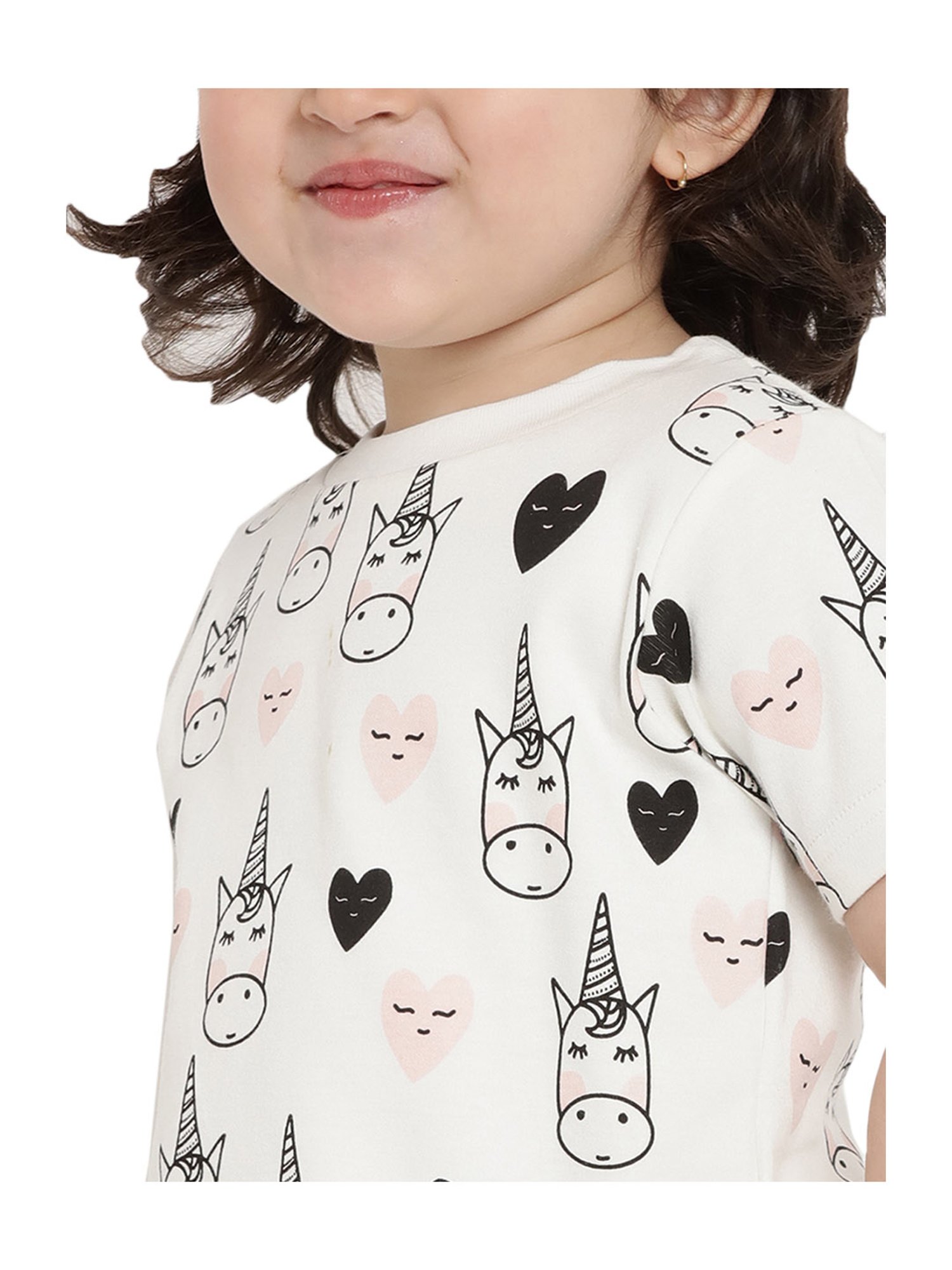 Berrytree Organic Girls White Cotton Unicorns Print Night Suits