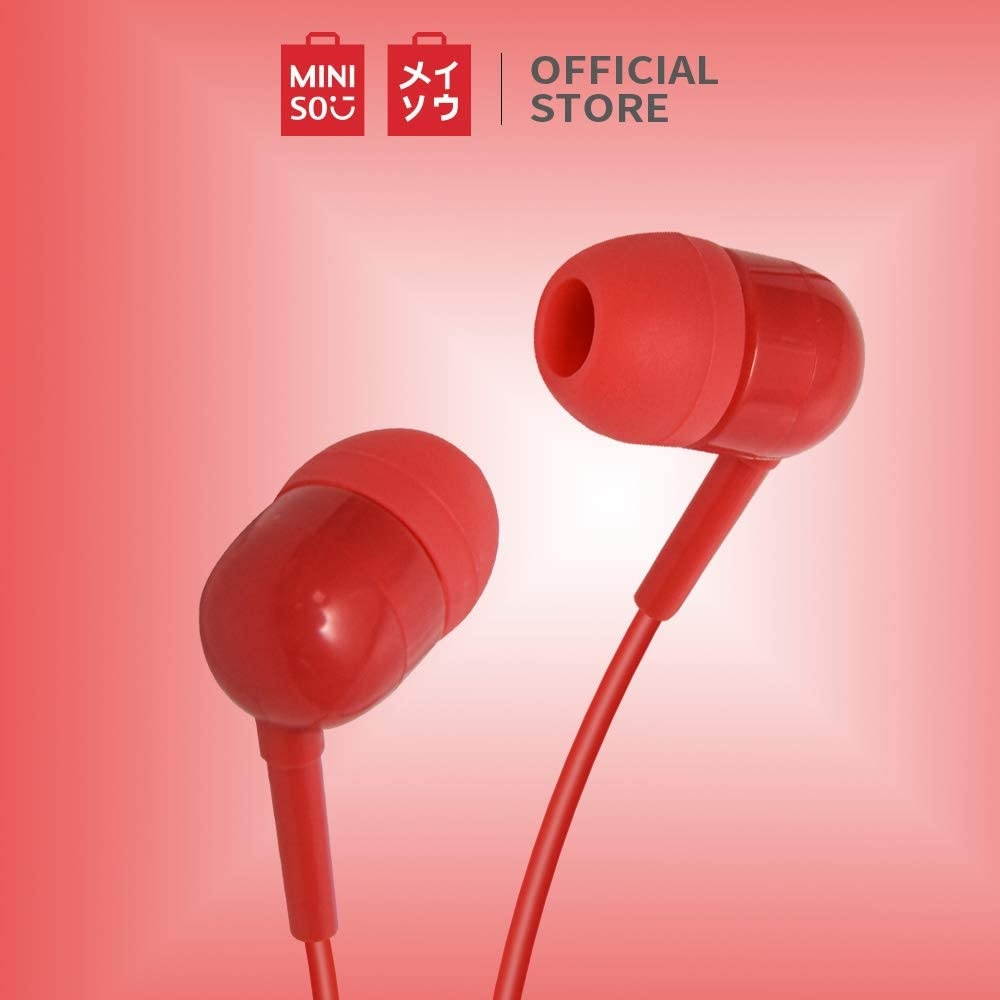 MINISO Colorful Music Earphone in-Ear Headphones with Microphone Comfortable Earbuds Cute Earphones for Mobile Smartphones Apple Xiaomi Realme Oppo Samsung Red