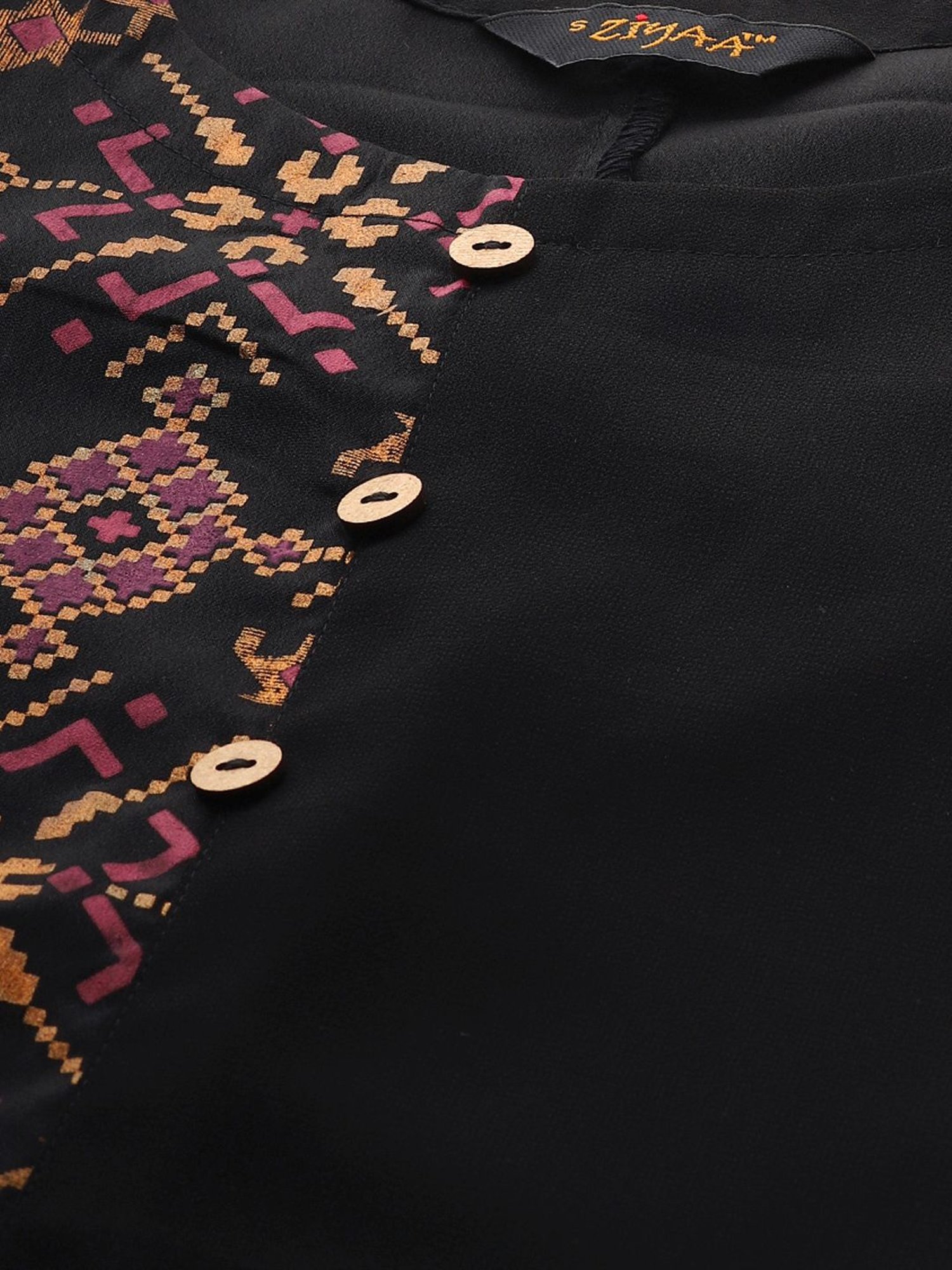 Ziyaa Black Printed Kurta Pant Set With Dupatta