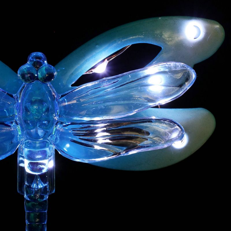 33.85" Metal and Acrylic Solar Dragonfly Stake Blue - Exhart