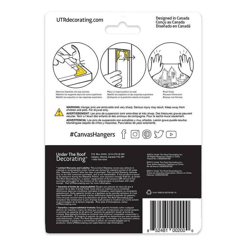 Under the Roof Decorating 20lb Place&Push Canvas Hangers Clear