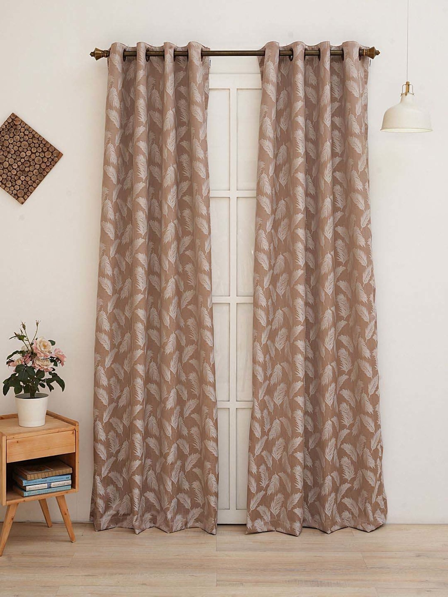 Ariana Vera Feather Design Brown Polyester Window Curtain