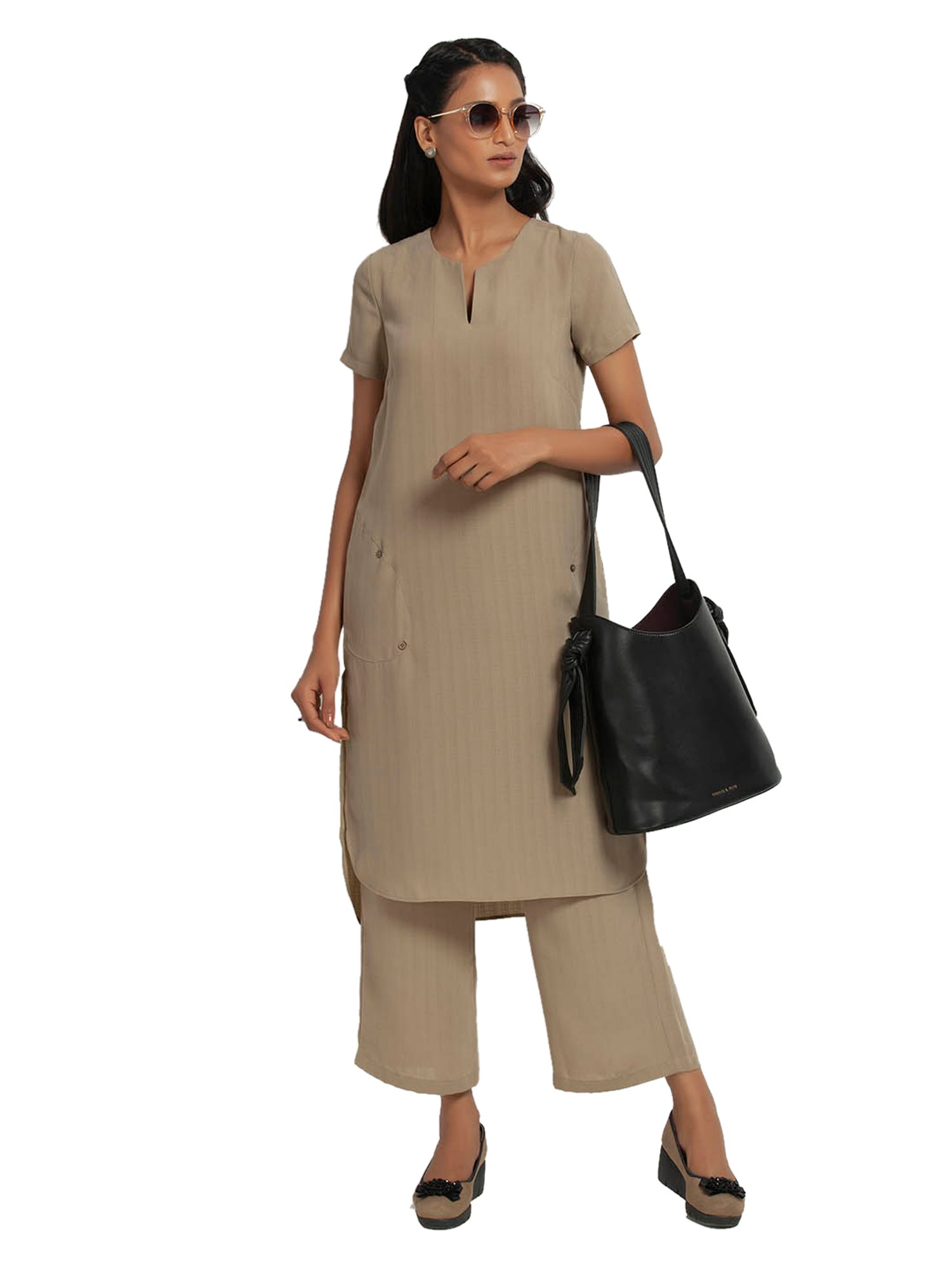 Office & You Beige Straight Fit Kurta