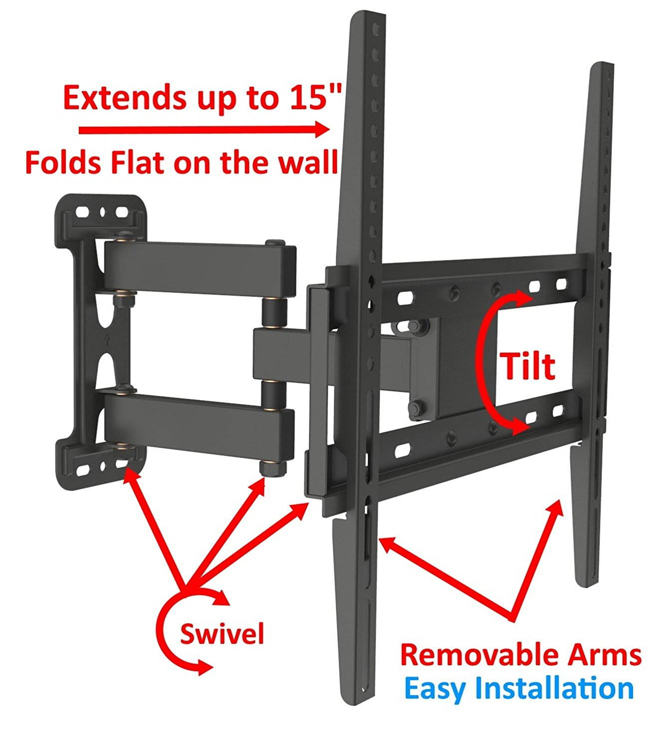 Husky Mounts for Most 32 - 55 Inch Full Motion TV Wall Mount up to VESA 400x400mm Articulating Tilt Swivel Corner Friendly Bracket