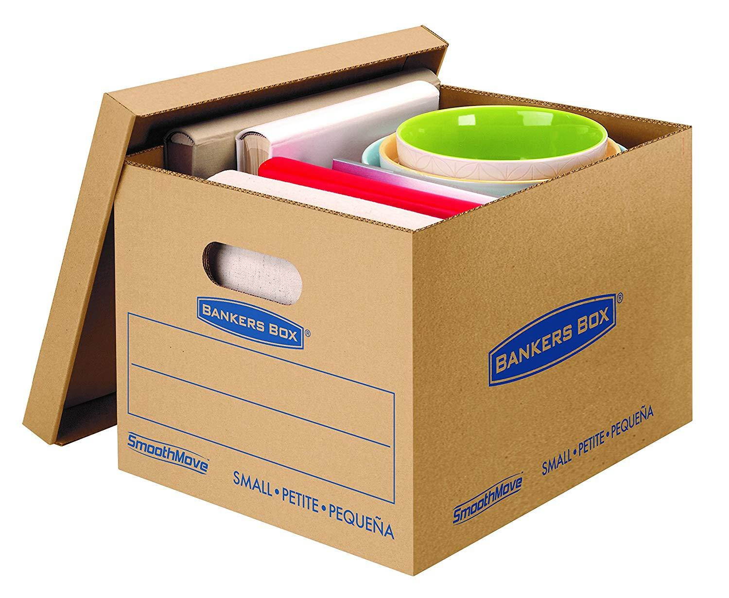 Bankers Box SmoothMove Classic Moving Kit Boxes, Tape-Free Assembly, Easy Carry Handles, 8 Small 4 Medium, 12 Pack (7716401)