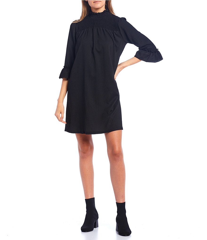 Allison & Kelly Mock Neck Smocked Yoke Shift Dress