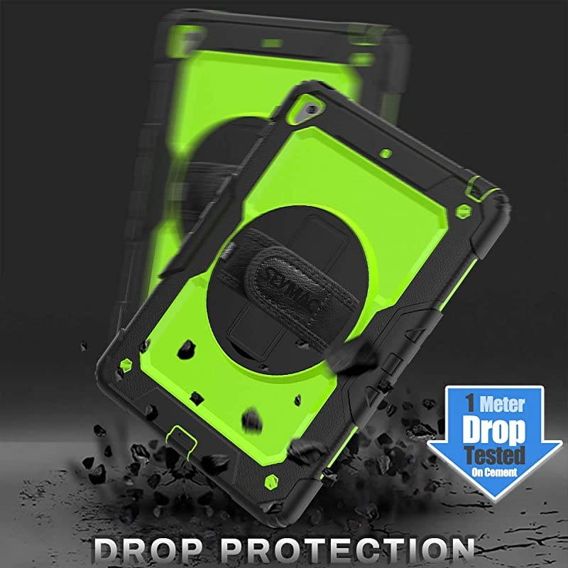 Case for iPad 6th5th Generation FullBody Protection with 360 Degrees Rotating Stand Pencil Holder Hand Strap for iPad 5th6th Air 2 Pro 97Green+Black