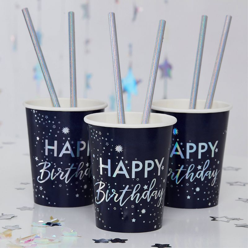 "Happy Birthday" Iridescent Foiled Paper Cups