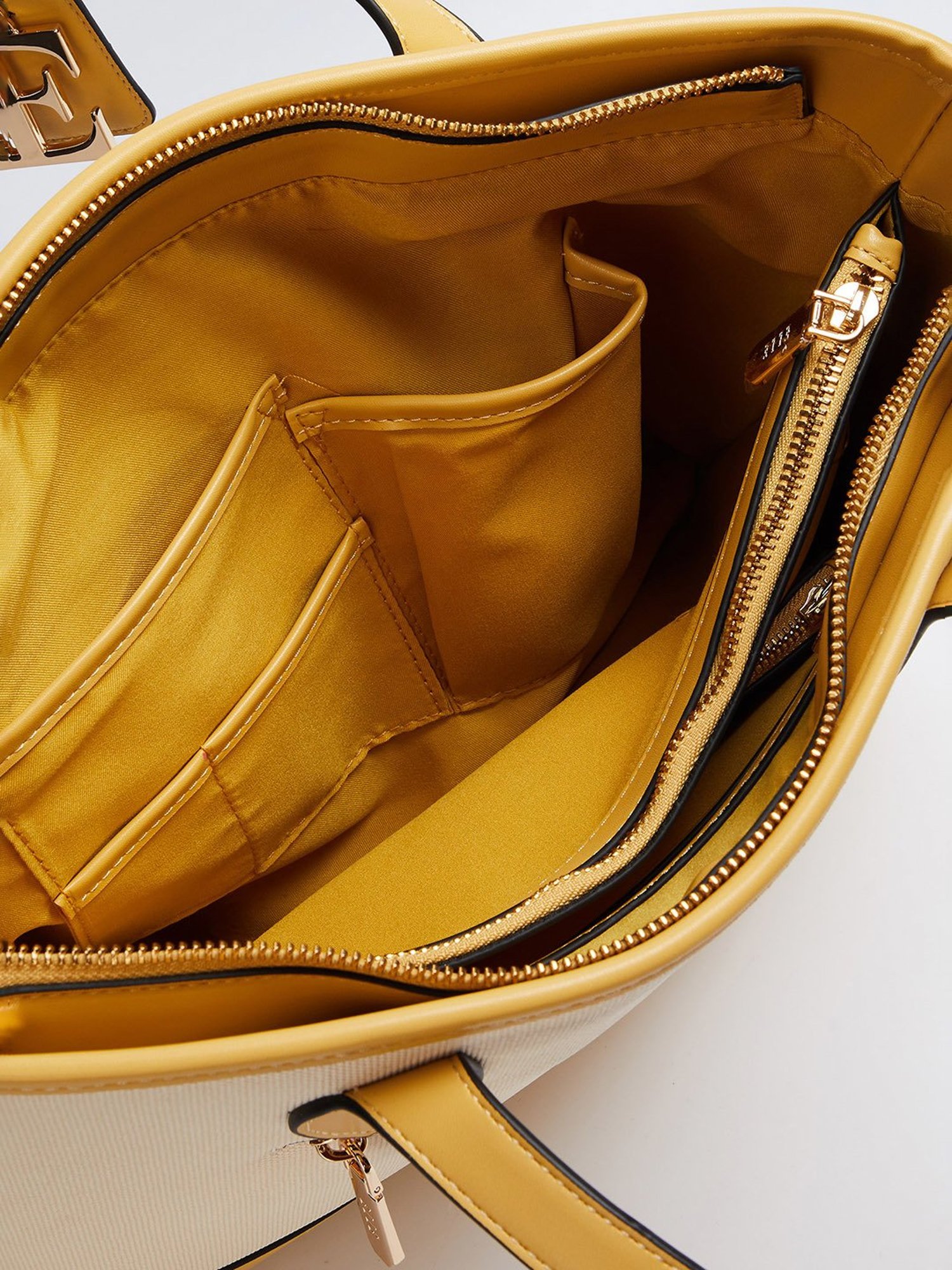 Elle White & Beige Logo Tote Handbag