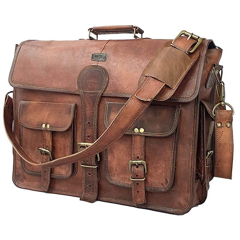 18 Inch Vintage Handmade Leather Messenger Bag Laptop Briefcase Computer Satchel bag For Men DARK BROWN