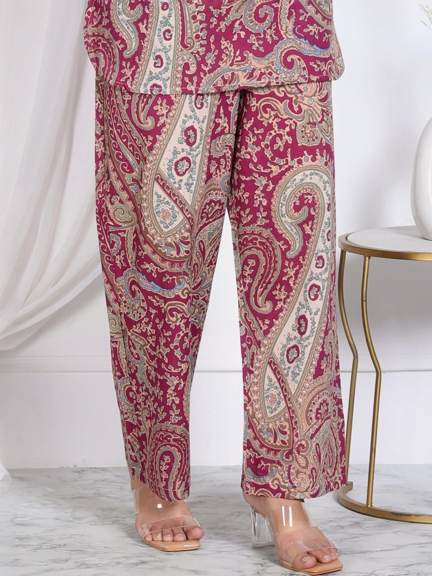 Kaftanize Crimson Paisley Printed Short Tunic with Pant