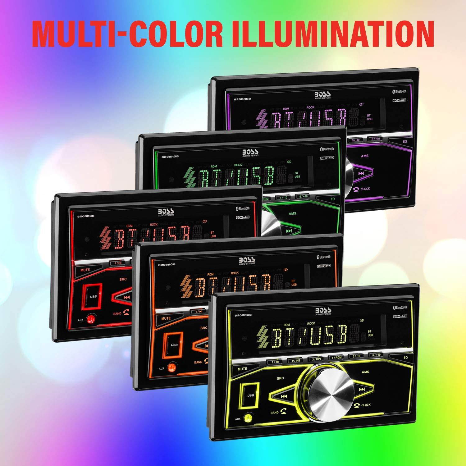 BOSS AUDIO 820BRGB Double-DIN In-Dash Mechless AM/FM Receiver with Bluetooth(R)