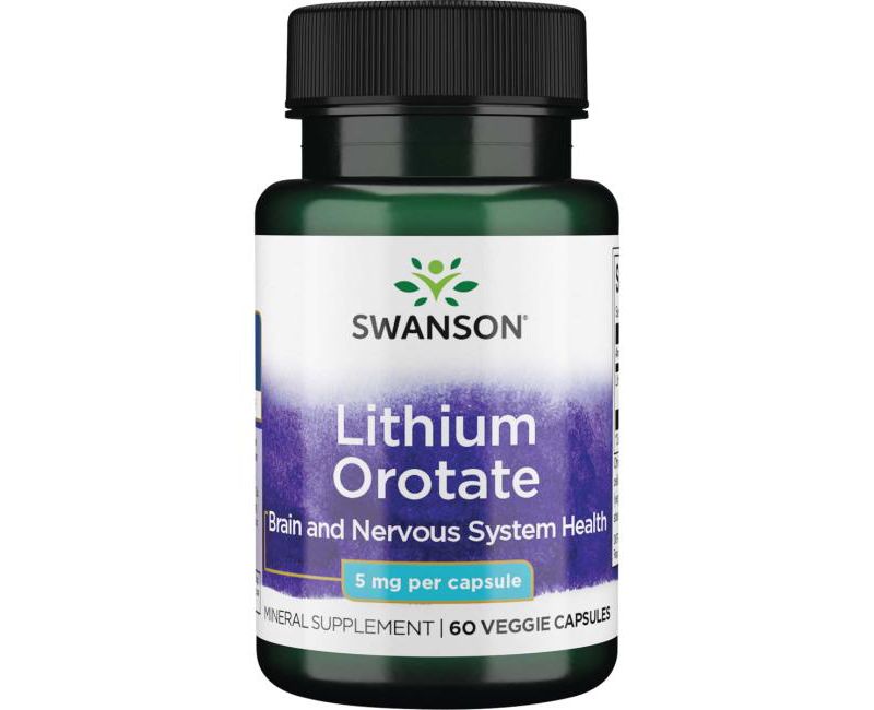 Swanson Lithium Orotate Vegetable Capsules, 5 mg, 60 Count.