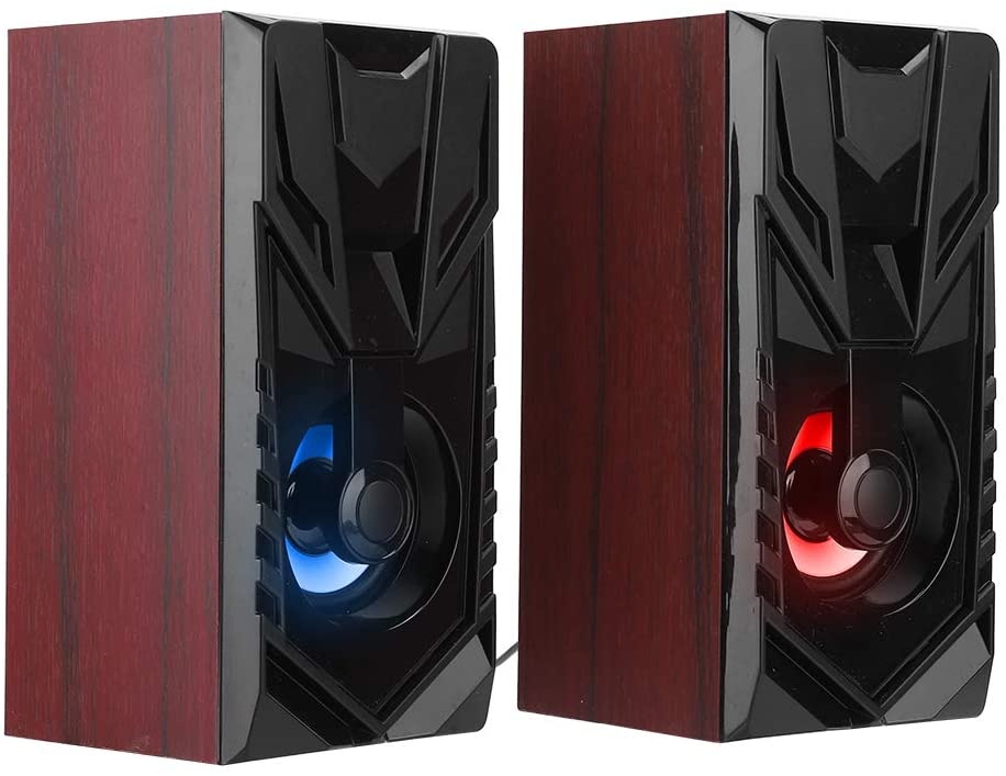 Ladieshow 1 Set of Wooden Fashionable Mini Desktop Speaker 2.0 Multi-Media USB Laptop Speakers Louder Volume, Crystal Clear Stereo Sound(Red)