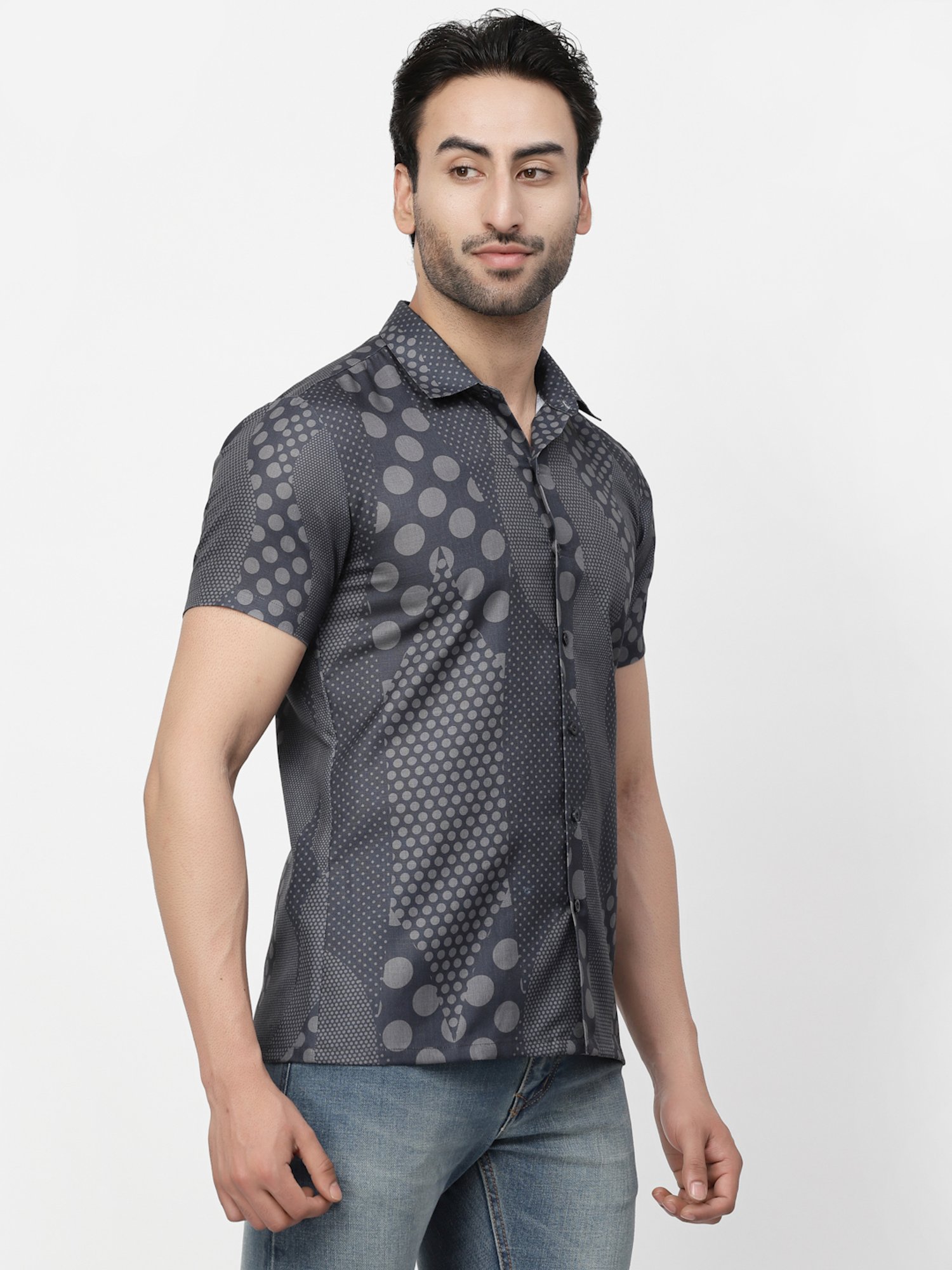 Lela Slate Blue Regular Fit Printed Shirt