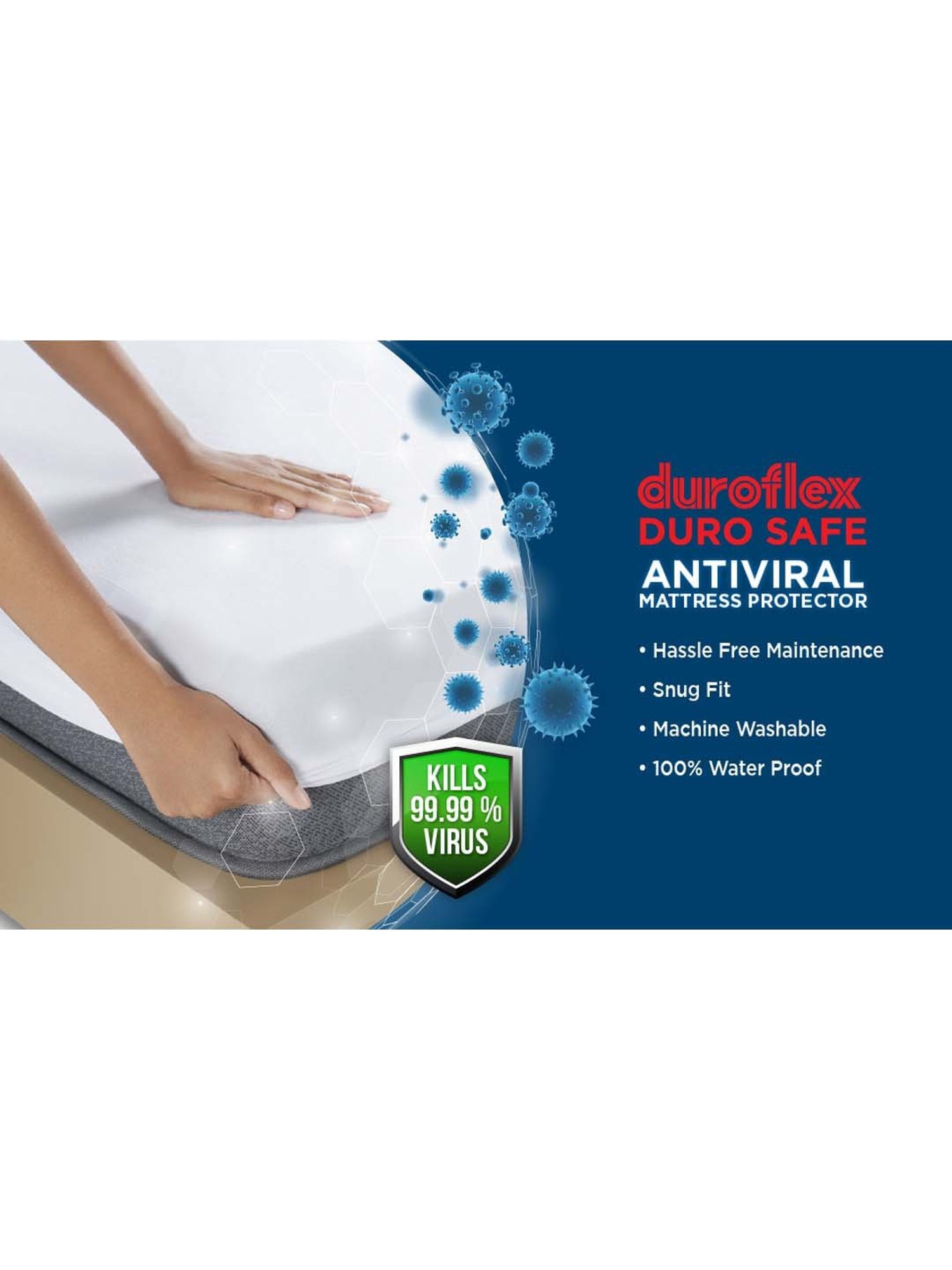 Duroflex Duro Safe White Cotton Antiviral Mattress Protector - Single Size (78 in. L x 36 in. W)