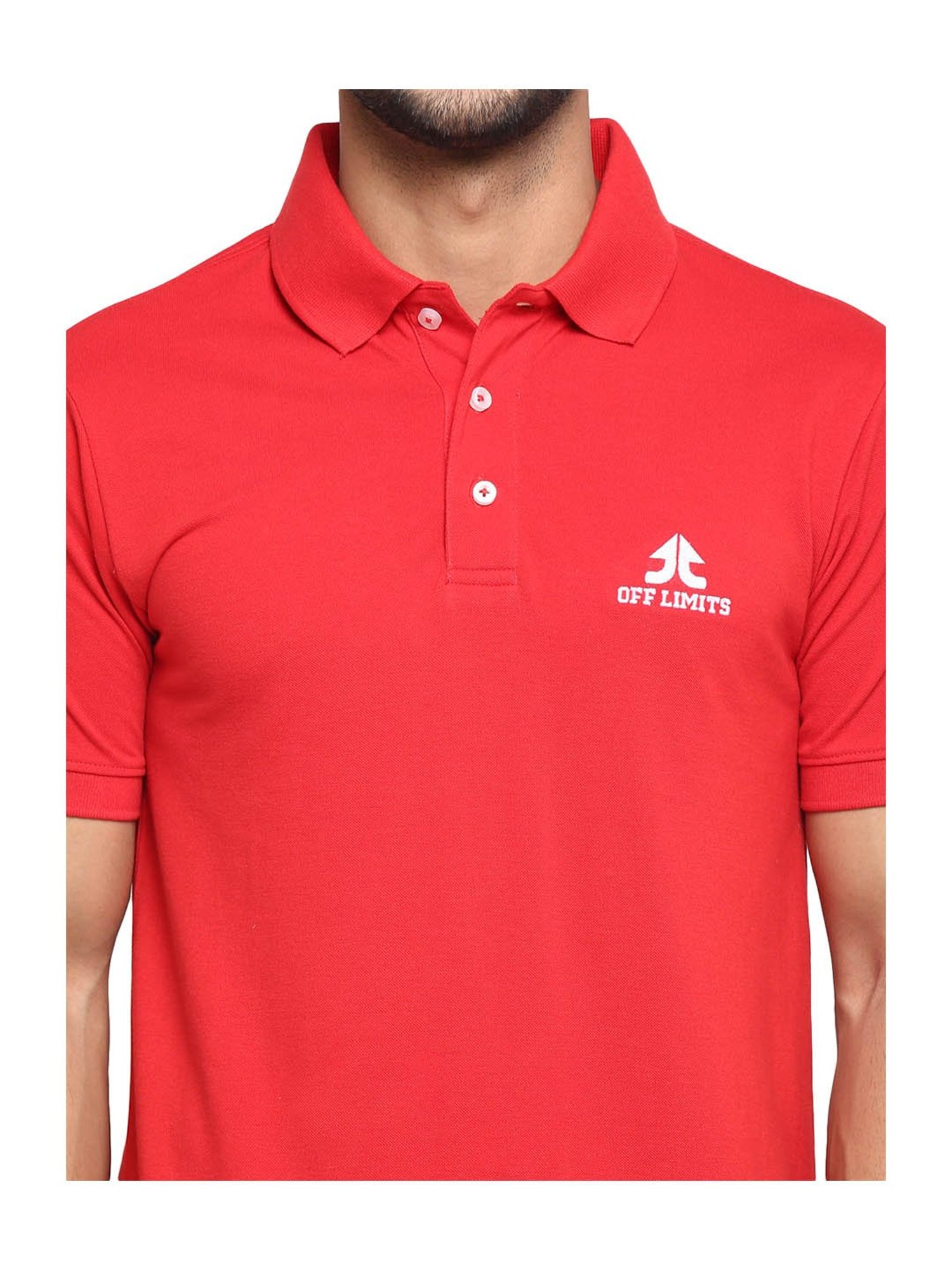 OFF LIMITS Red Short Sleeves Solid Polo T-Shirt