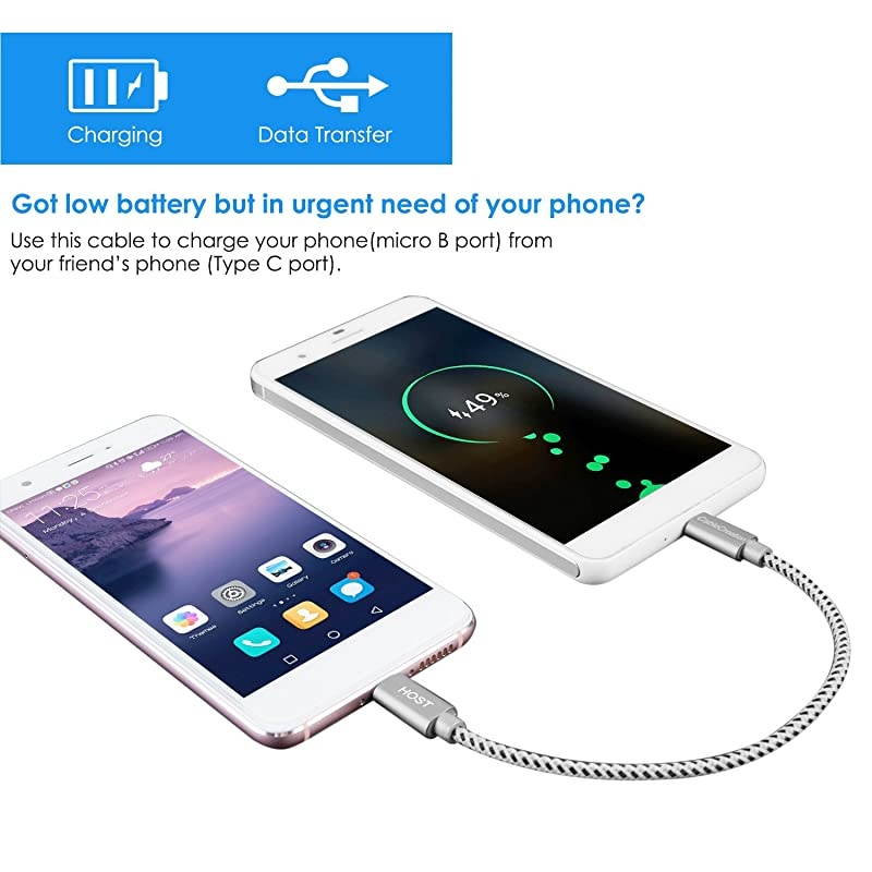 USB C to Micro USB OTG Cable,  0.65 ft Type C Braided Cord, 480Mbps Compatible with MacBook (Pro), Galaxy S20, S20+,S8, S9, S10, Pixel 3 XL, 2 XL, Android Devices, 0.2M/ Space Gray