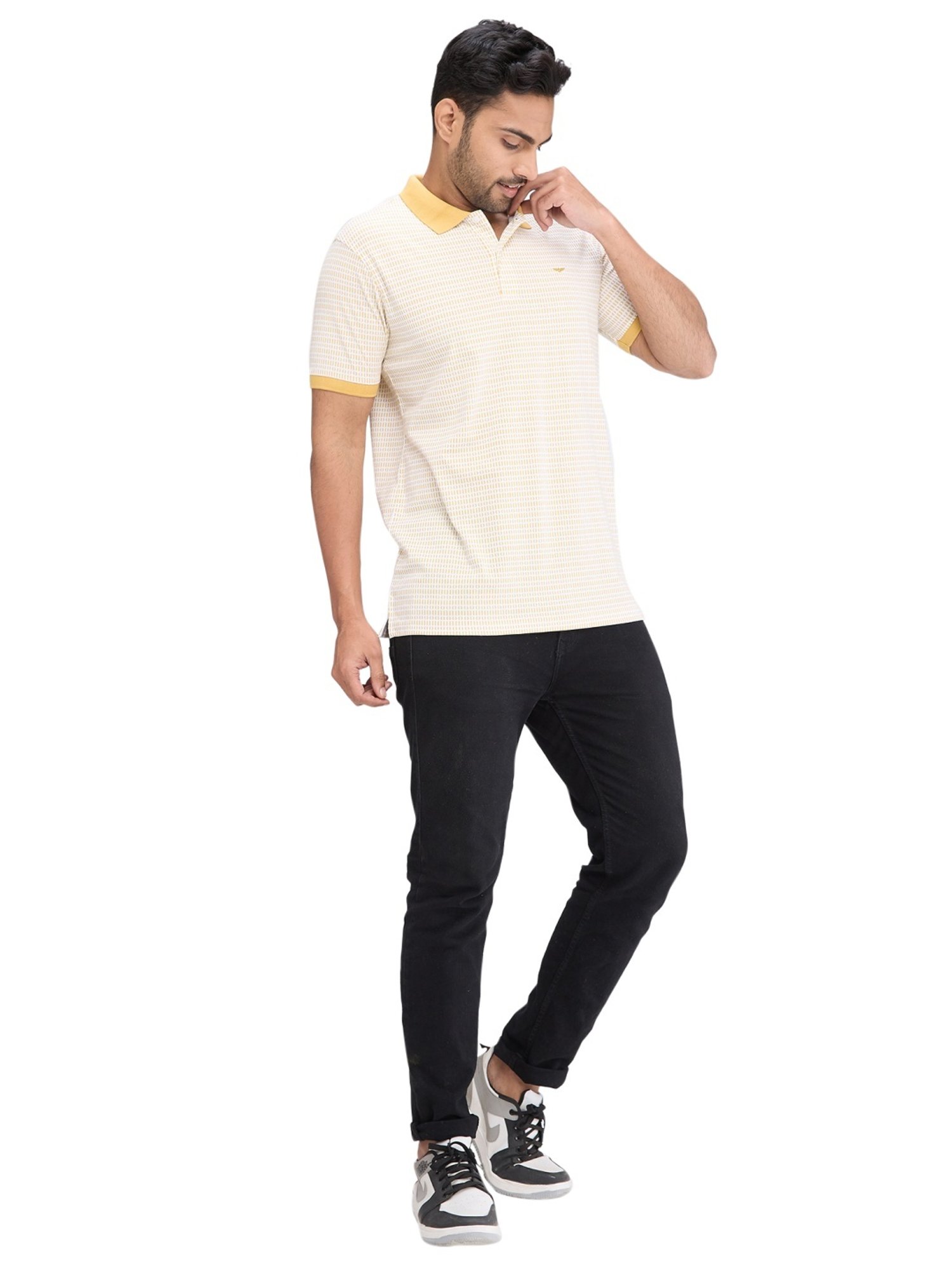 Park Avenue Yellow Slim Fit Printed Polo T-Shirt