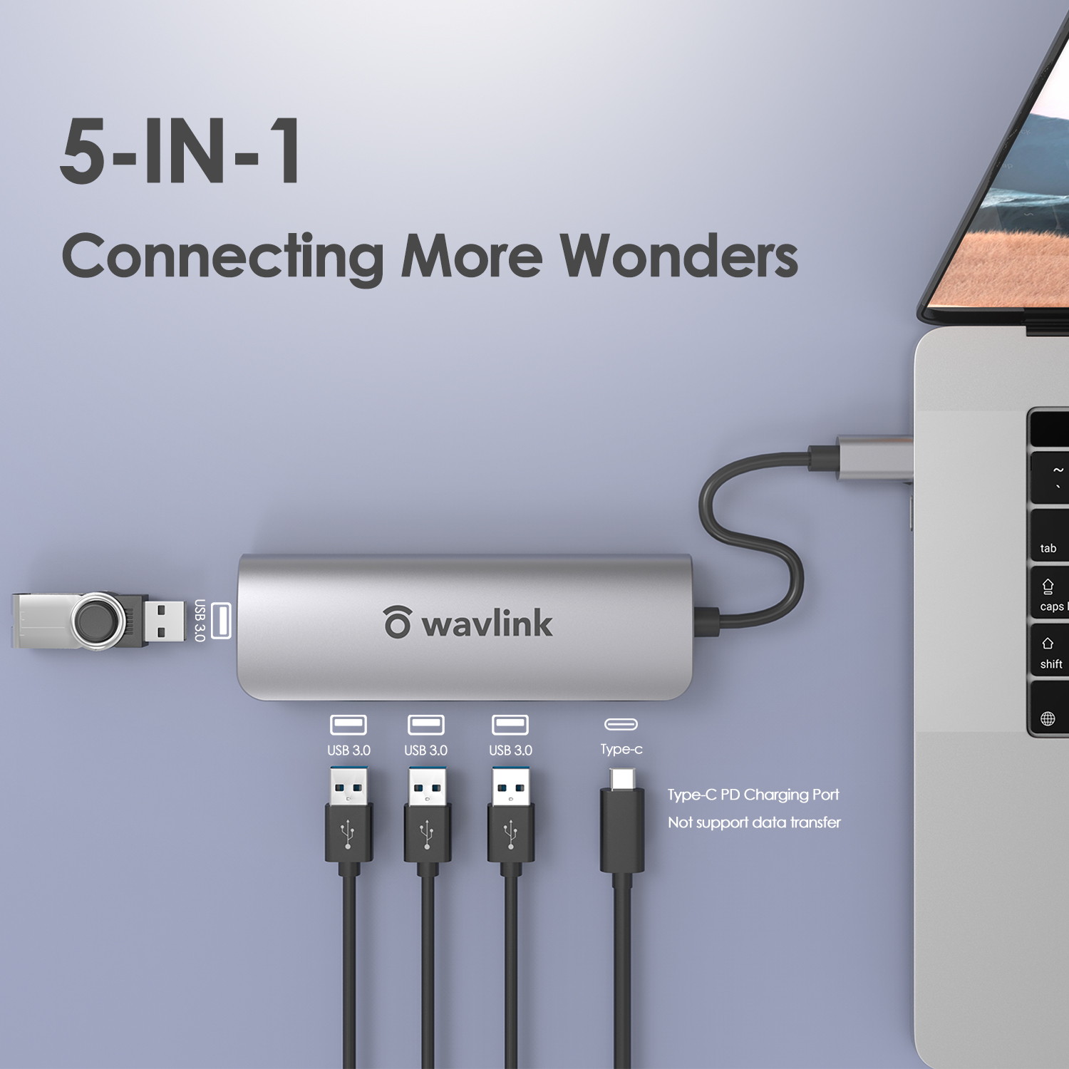 Wavlink USB C Hub, Type C Adapter Mini Docking Station with 4K HDMI Port, 2 USB 3.0, TF/SD Card Reader, USB-C PD3.0 100W  and Thunderbolt 3, LED indicator For MacBook Pro for MacBook Pro/Air