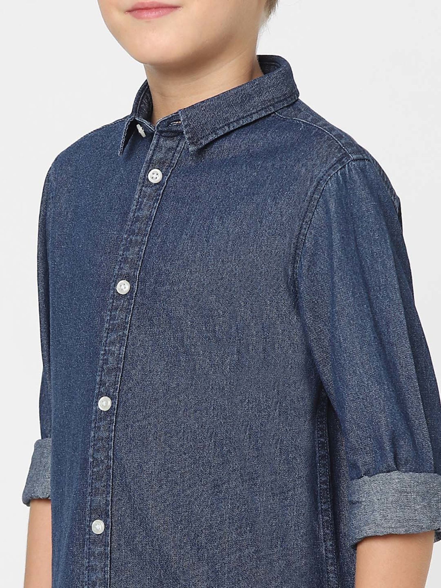 Jack & Jones Junior Blue Cotton Regular Fit Full Sleeves Shirt