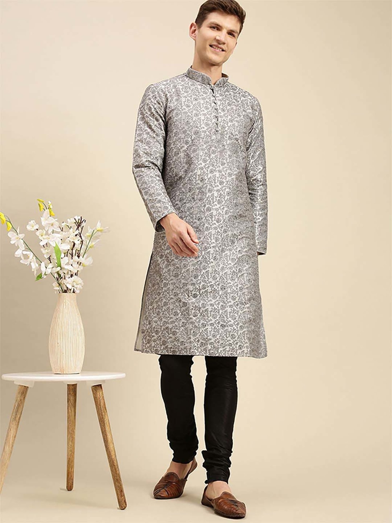 Sanwara Grey & Black  Regular Fit Chikankari Kurta Bottom Sets