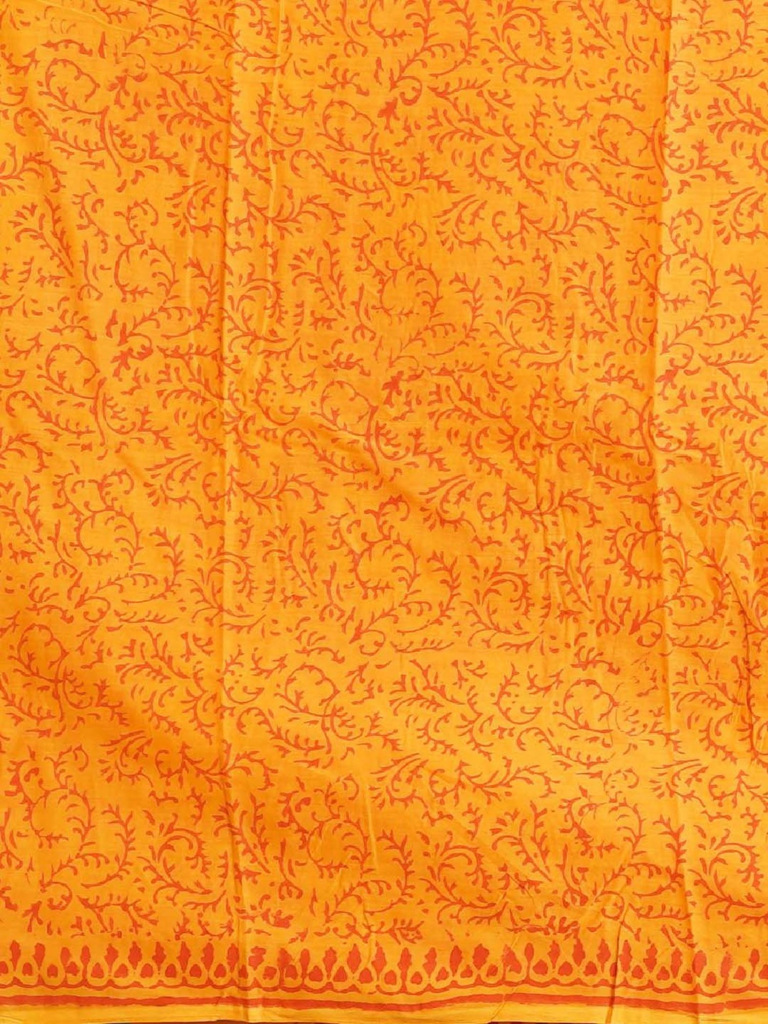 Unnati Silks Cream & Orange Cotton Printed Saree With Unstitched Blouse