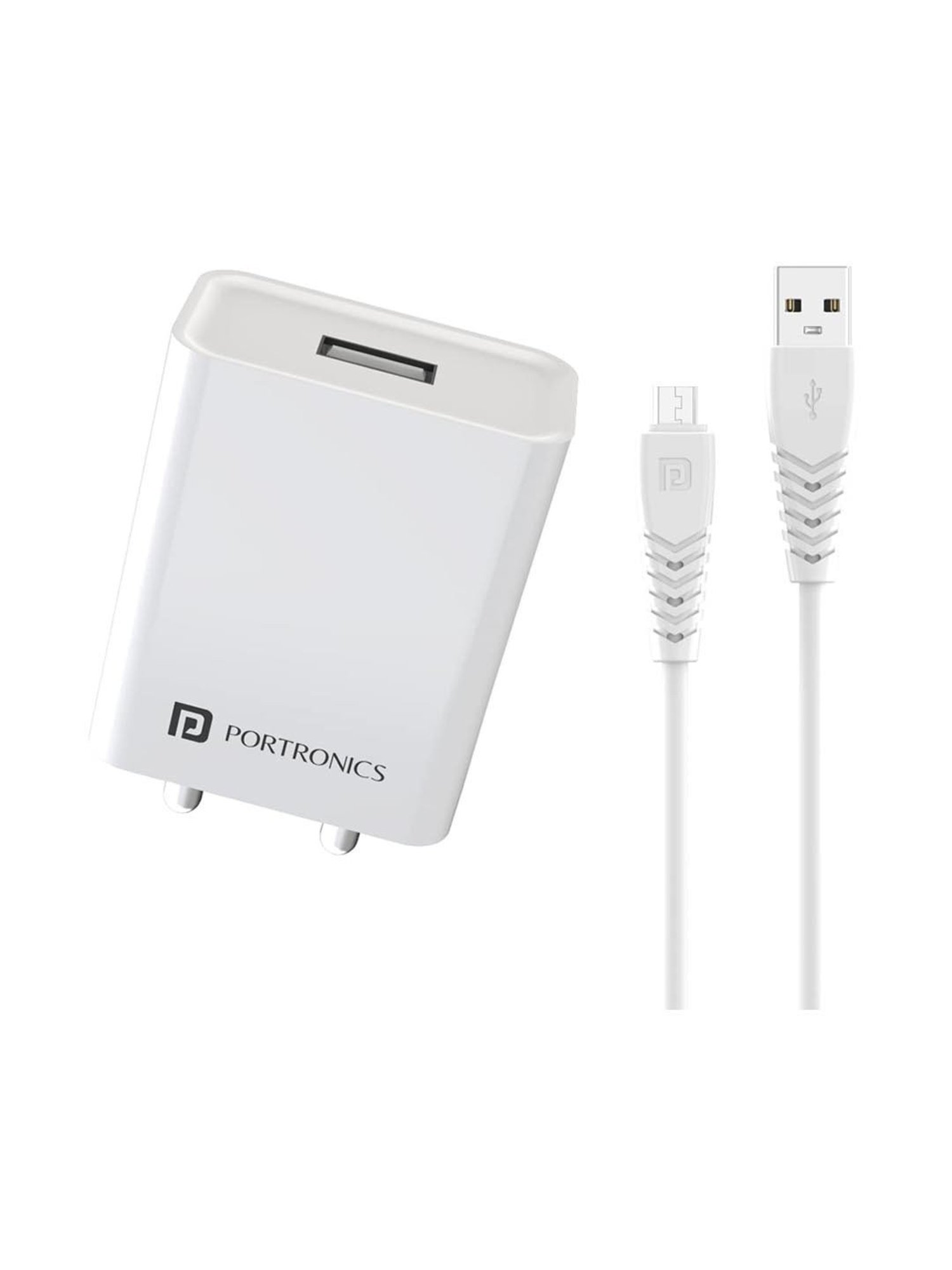 Portronics Adapto 62 M USB Wall Charger Fast Charging Adapter with Micro USB Cable (White)