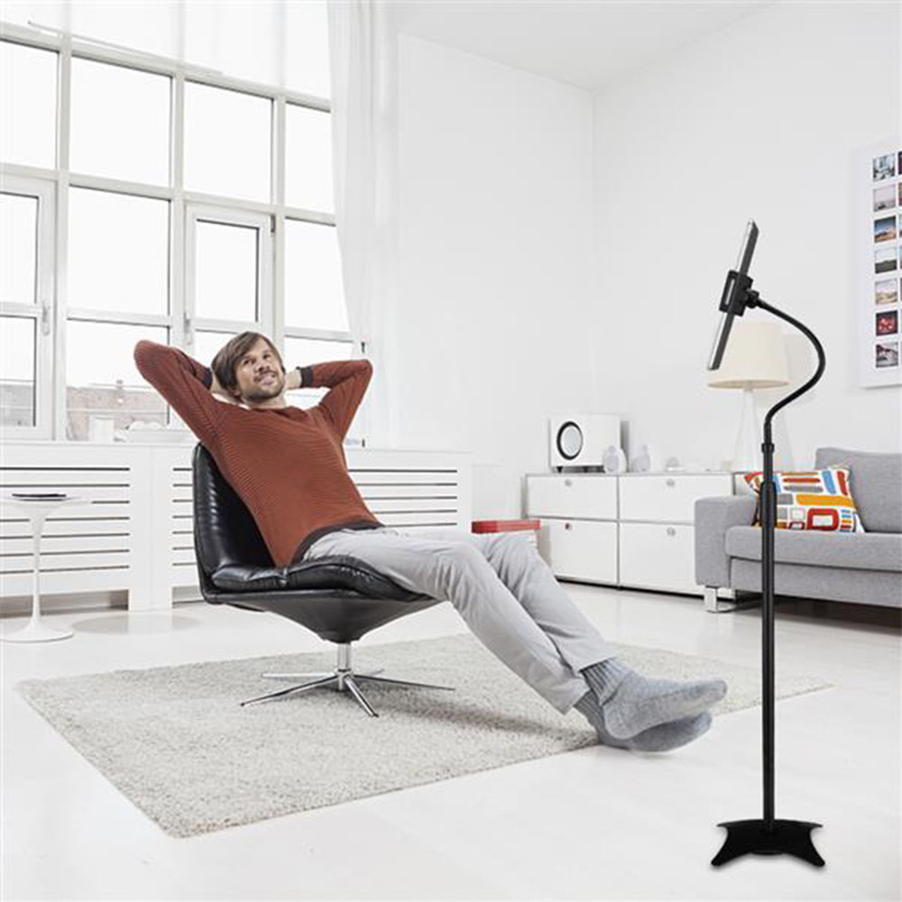 360 Degree Adjustable Height & Angle Flexible Long Arm Floor Stand Holder for 4.5"-10" Phone Tablet, Suit For Live Broadcast, Online Class, Face Time, Zoom Meeting, Video Call