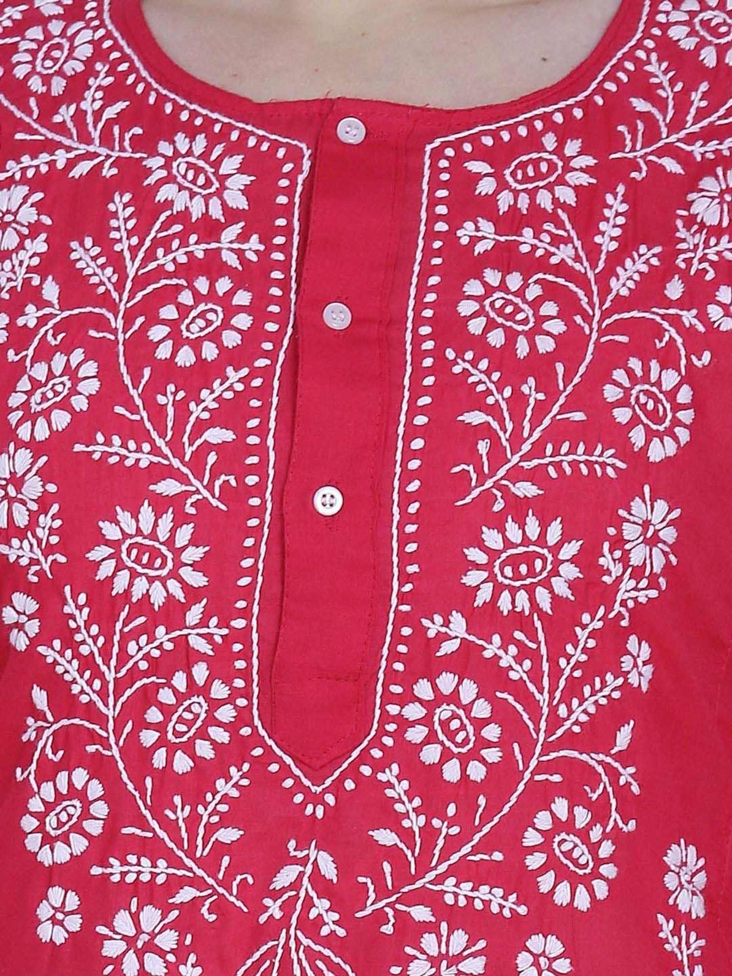 PARAMOUNT CHIKAN Magenta Cotton Chikankari Straight Kurti