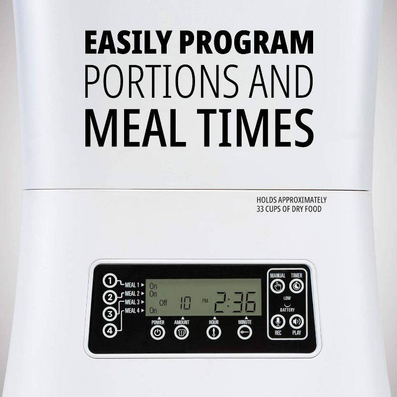 Pawple Automatic Pet Feeder Food Dispenser for Cats, Dogs, Small Animals - Features Distribution Alarms, Portion Control & Voice Recording -Programmable Timer Up to 4 Meals a Day,11L Capacity