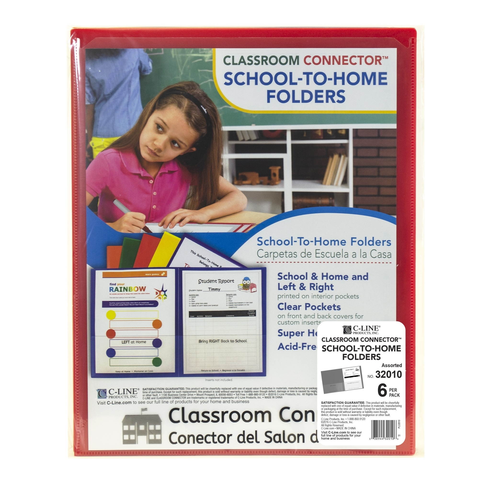 C-Line Classroom Connector Folders, Assorted, 6/Pk 32010
